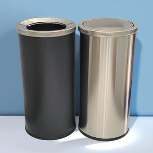 不锈钢垃圾桶酒店大堂立式翻盖直投大号果皮箱商场走廊电梯口圆形