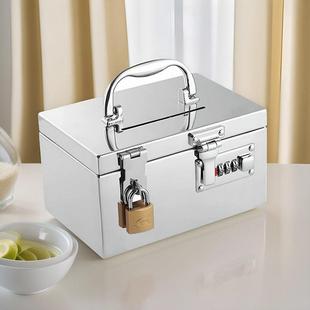 收纳盒首饰桌面化妆带锁铁箱子小密码箱长方形整理票据家用存钱箱