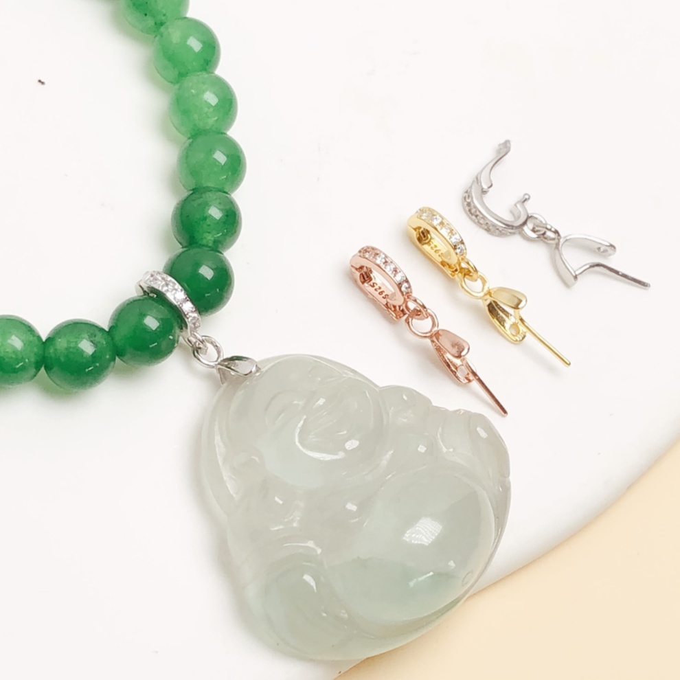 S925纯银斜玉佛扣头开口链接卡扣夹玉扣头瓜子扣卡扣项链diy配件