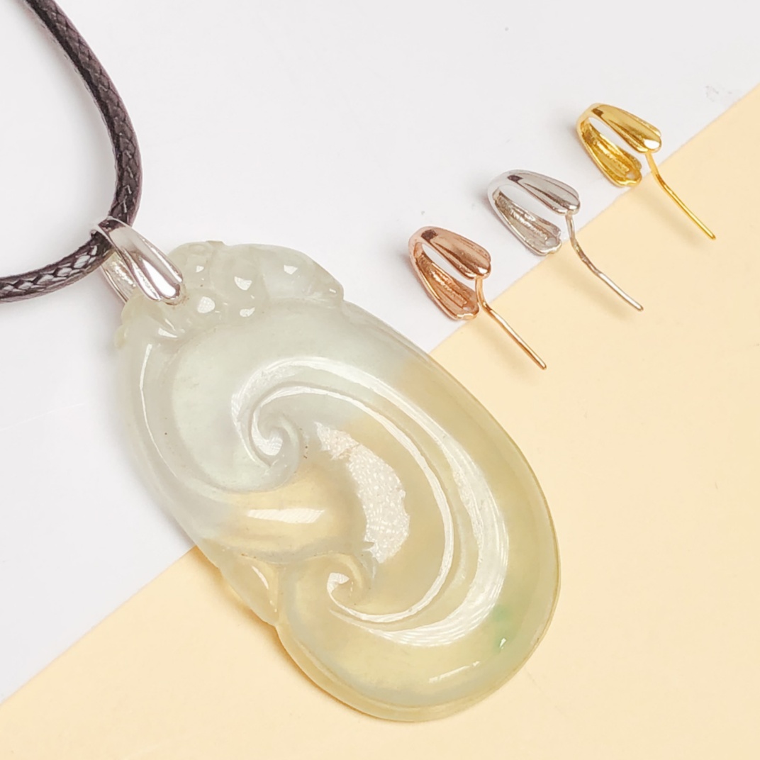 S925纯银光面男女吊坠扣 玉佩夹扣无事牌蜜蜡扣头挂件扣穿针银扣