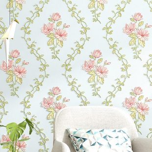 大花奢华3d立体墙纸新款 欧式 非自粘家用卧室客厅田园大马士革壁纸