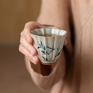 画续草木灰手绘兰花杯主人杯单女杯功夫茶杯单个陶瓷品茗杯男对杯