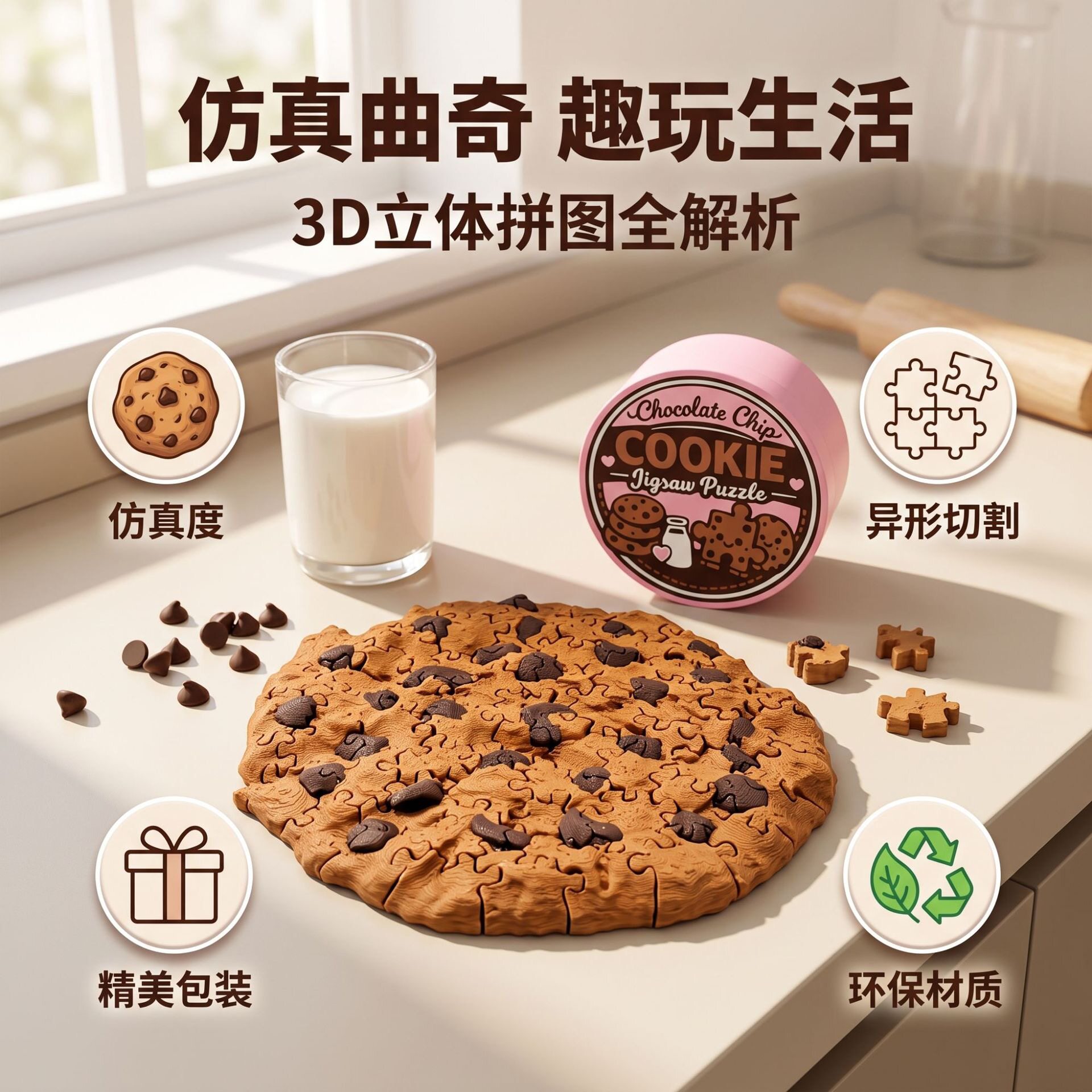 3D打印仿真曲奇拼图食玩玩具儿童益智开发解谜游戏亲子互动礼物