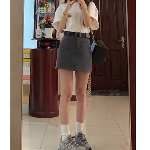 胖妹妹mm夏季 女装 宽松显瘦a字包臀半身裙200斤 短裙大码 深灰色西装