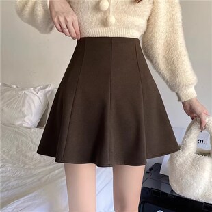 高腰毛呢半身裙秋冬大码胖mm百褶裙百搭显瘦a字短裙黑色蓬蓬伞裙