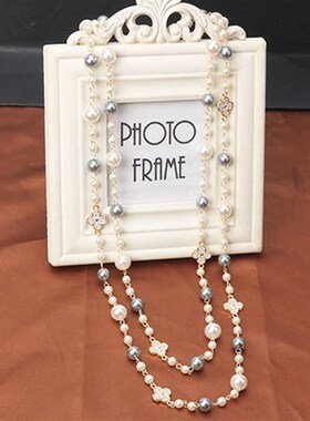 项链女长款韩版时尚百搭多层珍珠镶钻毛衣挂链秋冬装饰品配饰