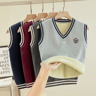 儿童马甲背心男孩冬季2023新款男童马夹女童毛衣针织背心保暖加绒