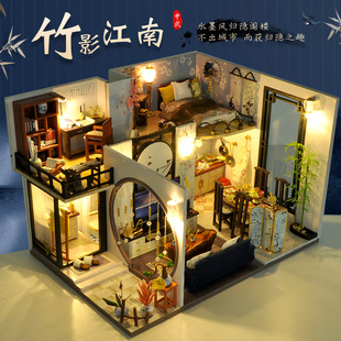 小房子静态模型玩具创意生日礼物女生 diy小屋中国风阁楼手工拼装