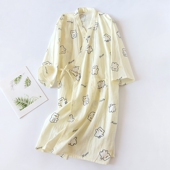 和服式 宽松休闲中长款 浴袍 薄款 情侣睡袍女春秋纯棉双层纱布男夏季