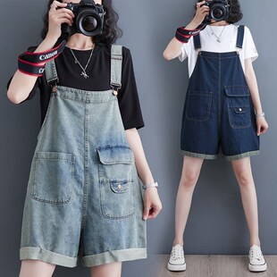 复古减龄牛仔背带裤女小个子夏季2023新款韩版宽松休闲阔腿短裤子