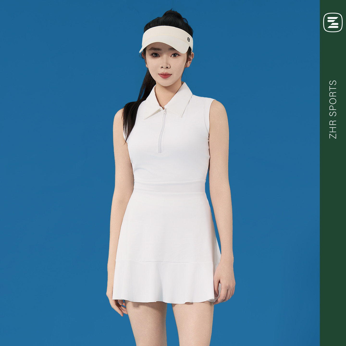 ZHRSPORTS 秋季网球服运动上衣POLO领连衣裙收腰防走光羽毛球短裙