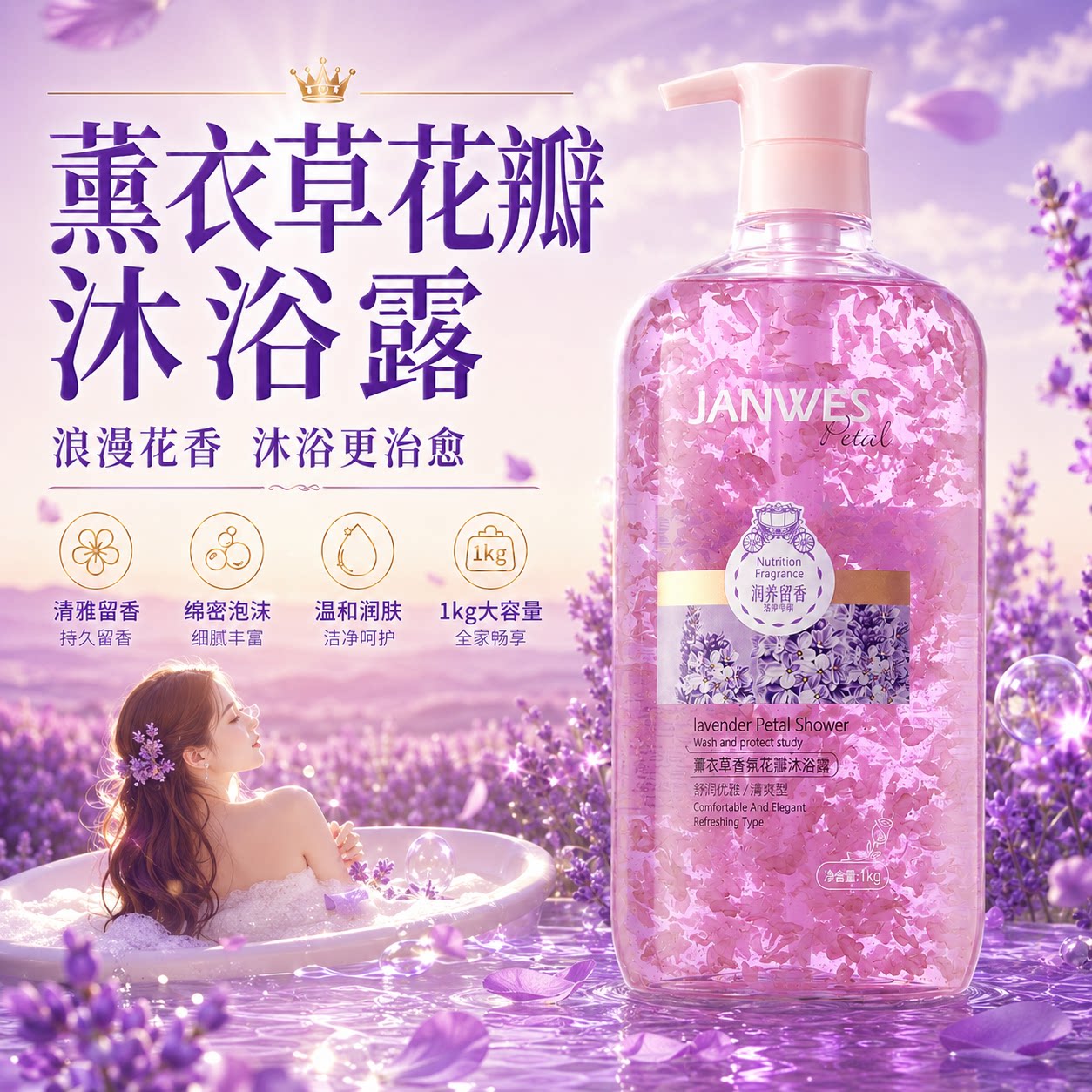 薰衣草花瓣香氛沐浴露持久留香72小时香水补水滋润乳液男士女官方
