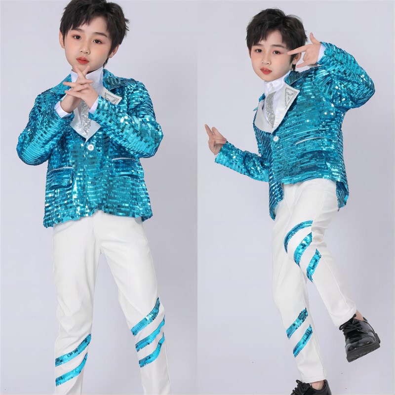 六一儿童 演出服男童 架子鼓 表演服装 小学生模特走秀亮片小西装