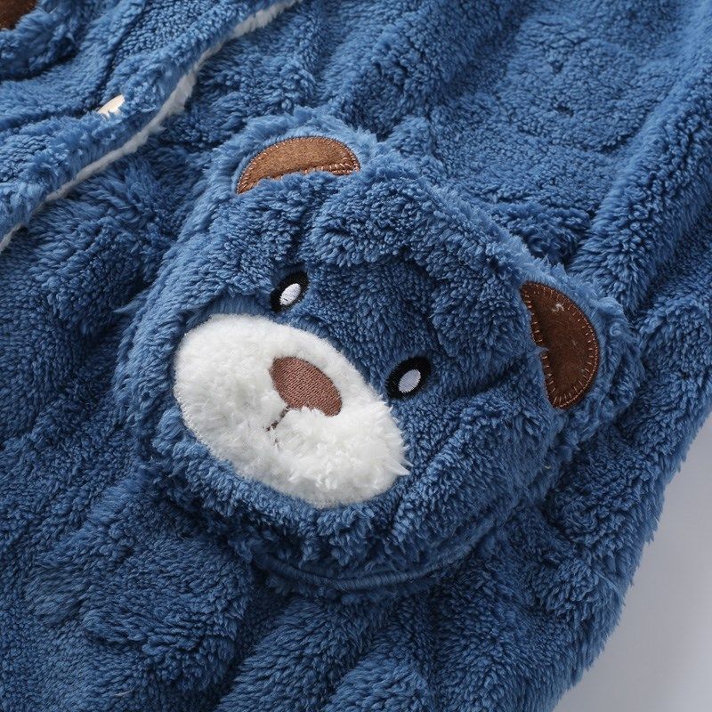 冬季儿童睡袍女童男童提花珊瑚绒中大童加长加厚法兰绒家居服睡衣