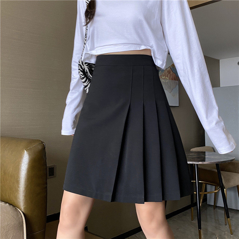 a字百褶裙女夏显瘦防走光胖mm中长裙春夏大码黑色职业半身裙裤灰
