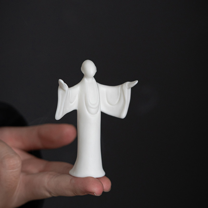 新中式禅意陶瓷无相人物装饰品小摆件茶桌创意桌面搭配白瓷小配件
