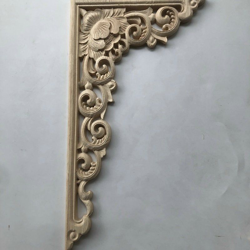 实木角花藏式镂空装饰 东阳木雕未油漆半成品浮雕角花贴花木雕