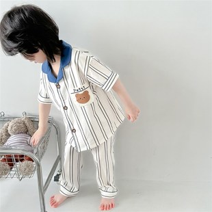 韩国女童睡衣夏季短袖长裤套装薄款女孩夏天纯棉家居服儿童空调服