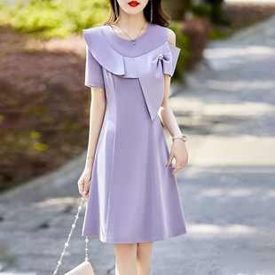 高级感荷叶边露肩气质名媛小礼服 2024夏季 法式 小个子连衣裙女大码