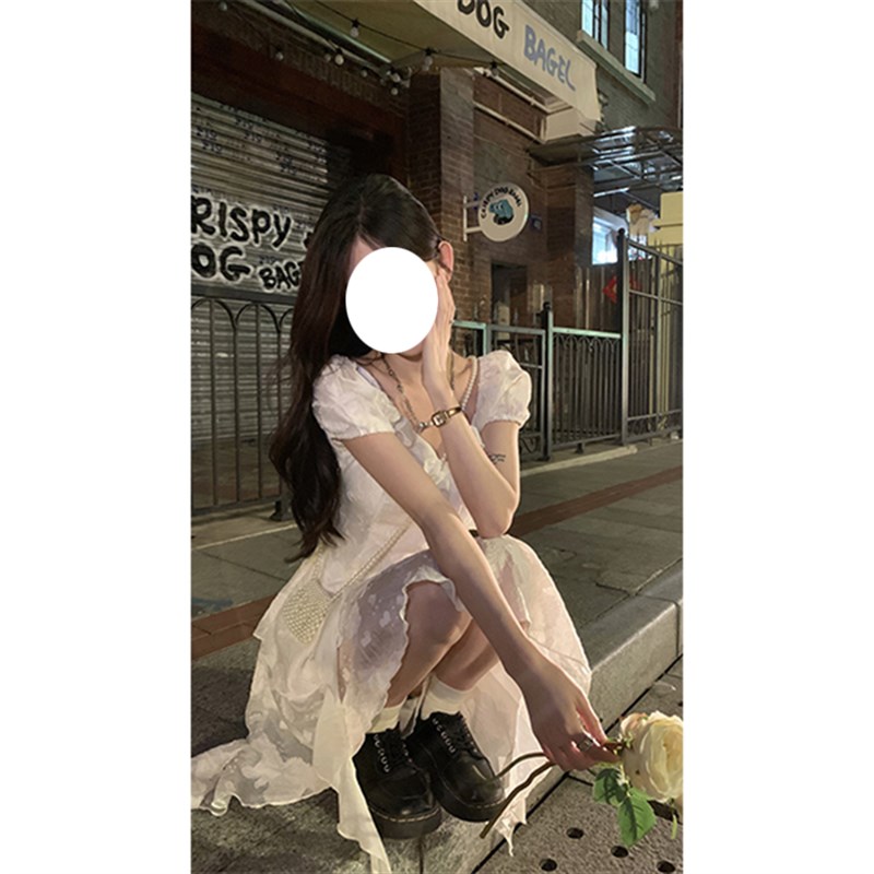 SUNSUNTOWN 法式茶歇连衣裙女夏季新款荷叶边不规则显瘦短裙子