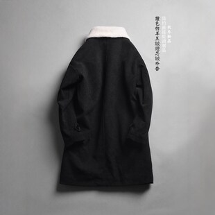 中长款翻领羊羔绒风衣外套男秋冬新款宽松休闲加厚灯芯绒棉服棉衣