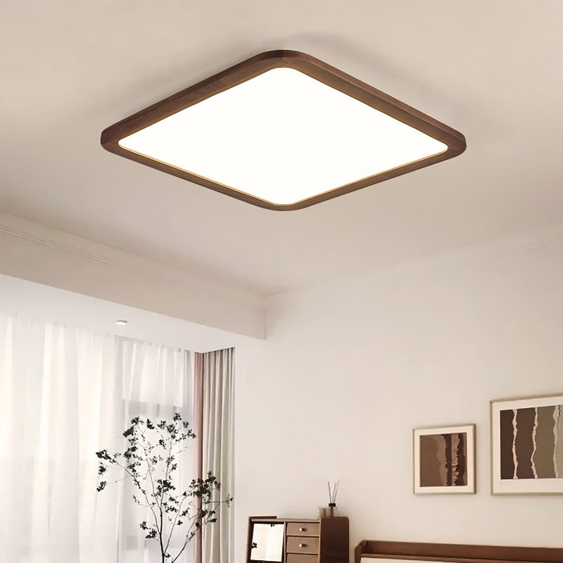 全光谱护眼客厅吸顶灯简约超薄卧室灯北美黑胡桃木实木灯中山灯具