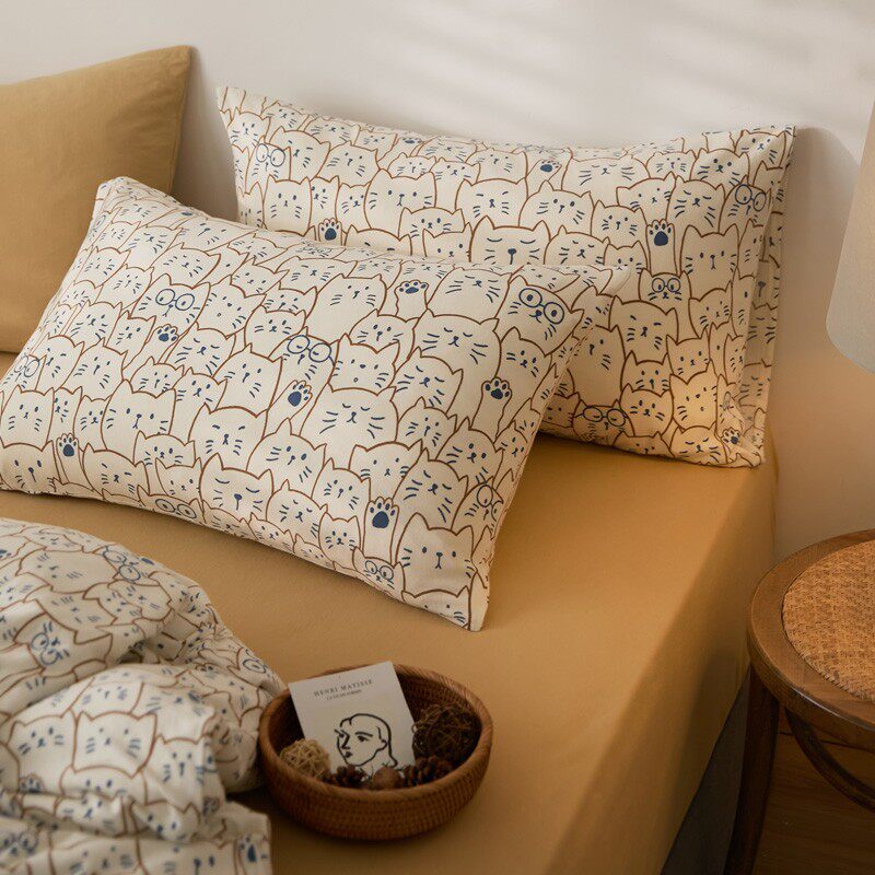 卡通针织四件套裸睡全棉被套A类 天竺棉床笠纯棉床单可爱床上用品