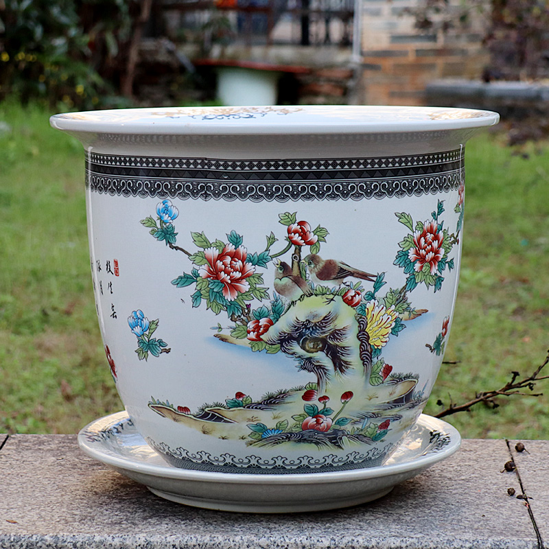 景德镇陶瓷花盆富贵牡丹花钵树盆客厅阳台软装大号发财树中式酒店