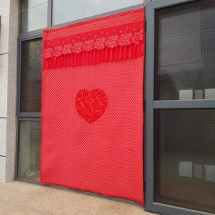 结婚红门帘冬季保暖防风农村外门加厚夹棉喜字客厅免打孔一体单开