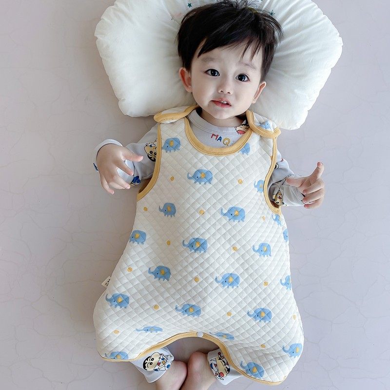 婴儿睡袋夏季薄款背心式防踢被夹棉马甲春秋宝宝纯棉连体睡衣四季