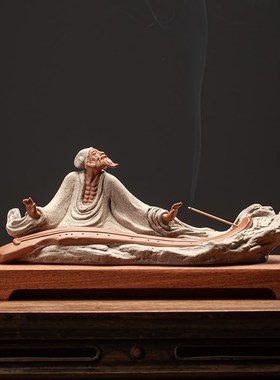 久造新中式禅意伯牙抚琴摆件陶瓷家居客厅书房香插人物雕塑工艺品