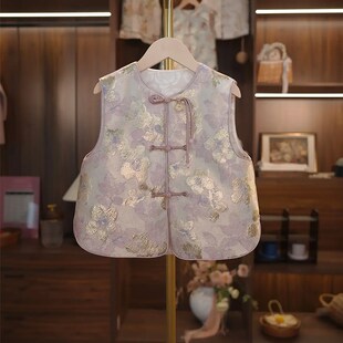 汉服女童2025新款春装儿童马甲时髦洋气网红女孩春季国风中式上衣