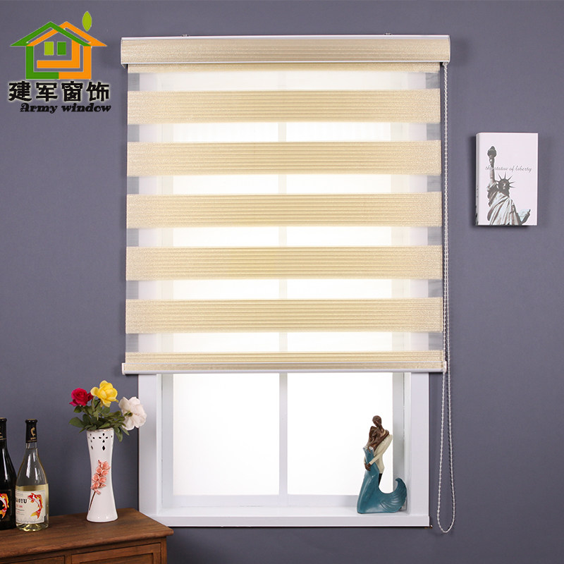 金丝八折柔纱帘双层遮光百叶窗帘卷帘遮光办公室客厅卧室升降窗帘