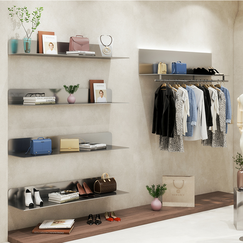服装店展示架陈列架女装店货架装饰置物架包包饰品上墙不锈钢层架