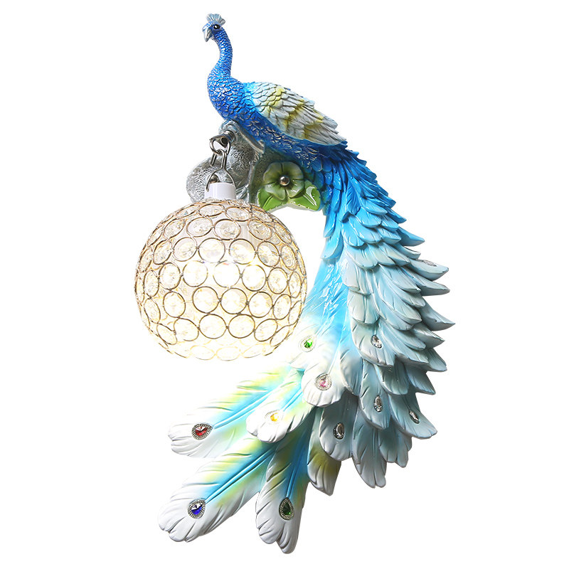 免接线电池充电壁灯创意客厅电视墙孔雀灯免布线网红卧室床头灯