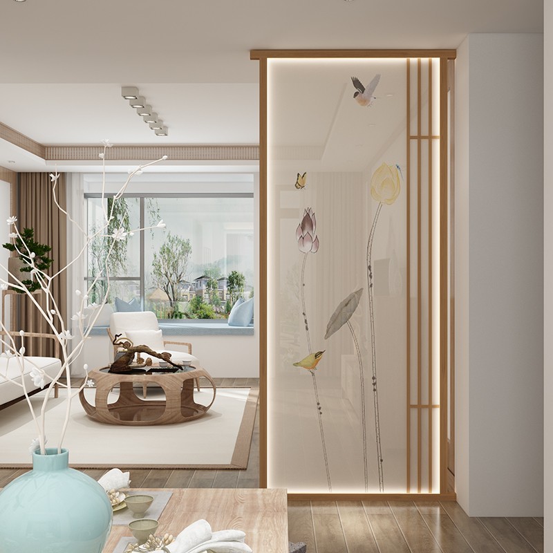 新中式实木发光进门客厅屏风隔断镂空遮挡玄关小户型装饰纱屏隔断