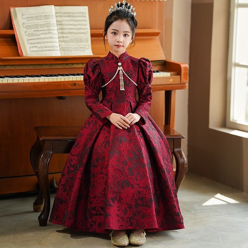 女童礼服花童公主裙春秋款高端主持人生日钢琴演出服装儿童晚礼服