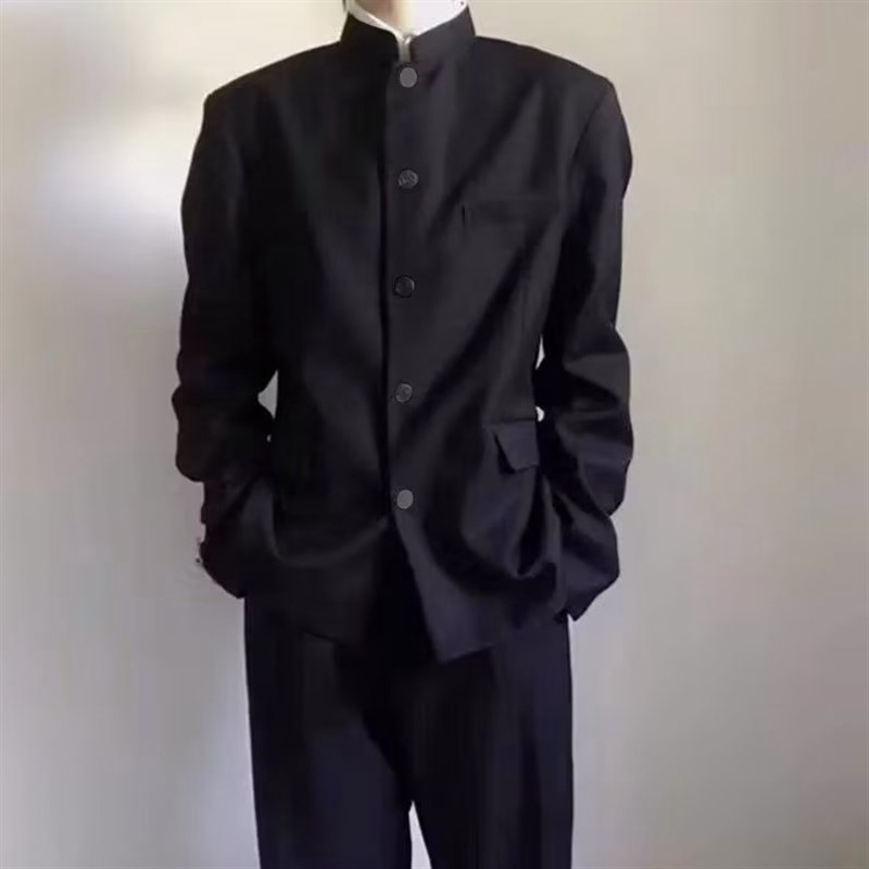 热血高校中山装套装dk制服校服cos黑色小西服成人礼西服班服外套