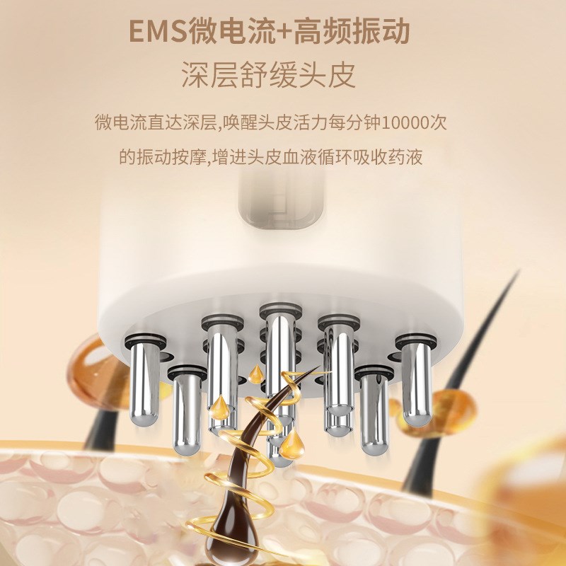 电动头皮上药器头部生发梳红光滚珠按摩生发育发液导入给药涂抹器