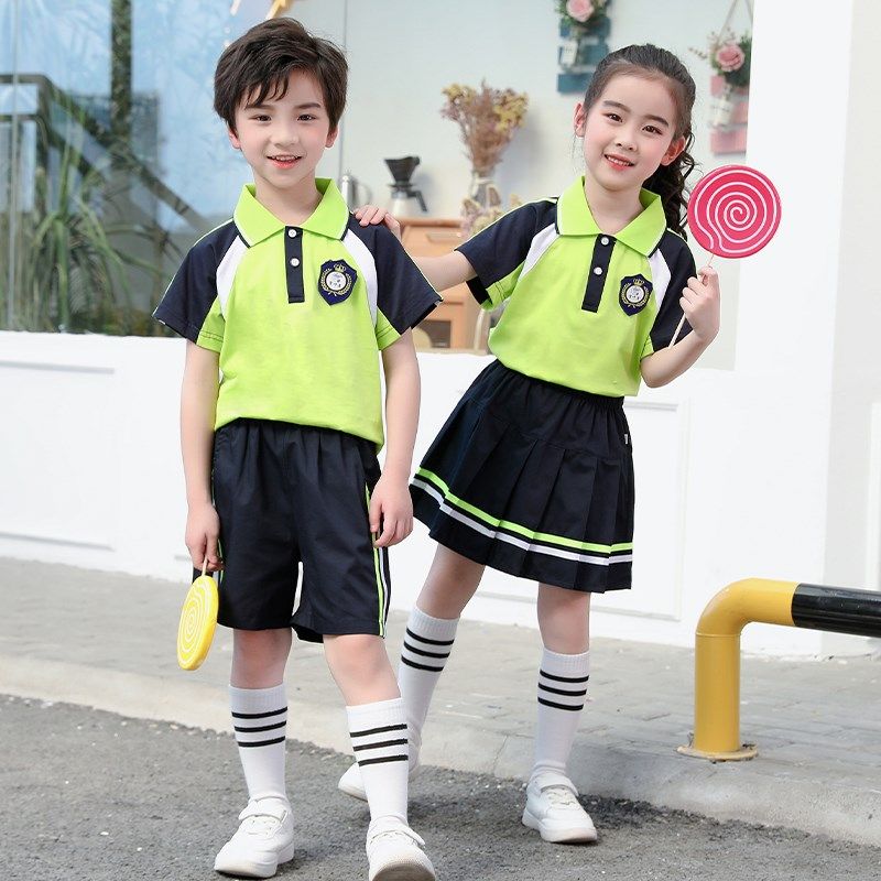 绿色小学生校服春秋夏季装三件套幼儿园园服外套短袖长裤男女毕业