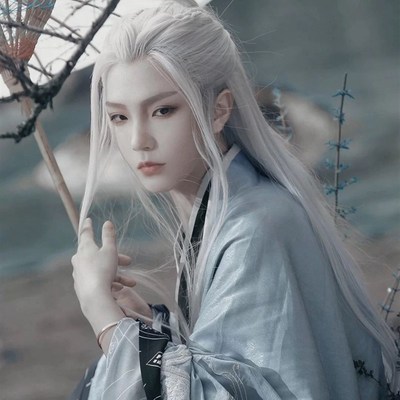 古风假发男长发自然逼真米白色汉服长直发cos万用古装造型全头套