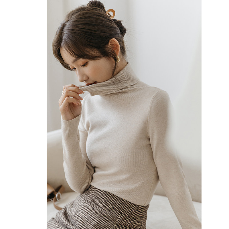 高领针织衫女2021秋冬新款修身长袖黑白色打底衫上衣套头内搭毛衣