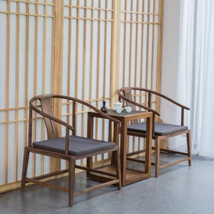 亚轩新中式黑胡桃木主人椅实木圈椅禅椅太师椅茶椅三件套茶台椅子