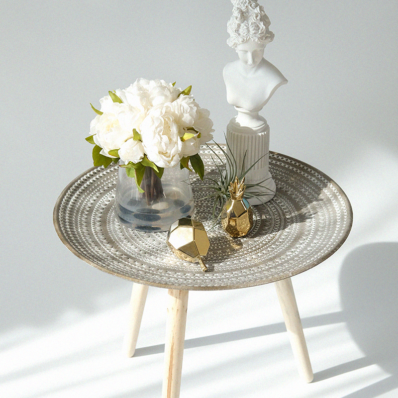 茶几简约圆形花盆栽文艺创意门店铺民宿复古in北欧式风小边桌角几