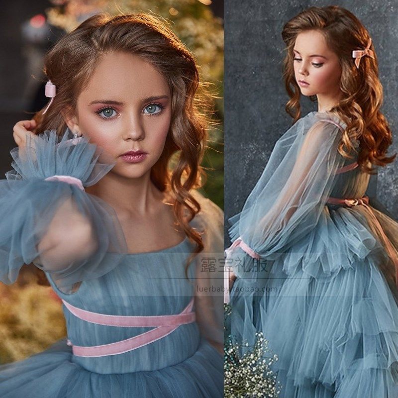 儿童森系礼服公主裙高端拖尾女童钢琴模特走秀演出服洋气生日长裙