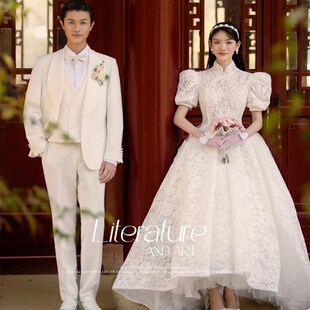 蕾丝旗袍复古外景旅拍情侣摄影婚纱礼服 中式 新款 影楼拍照主题服装