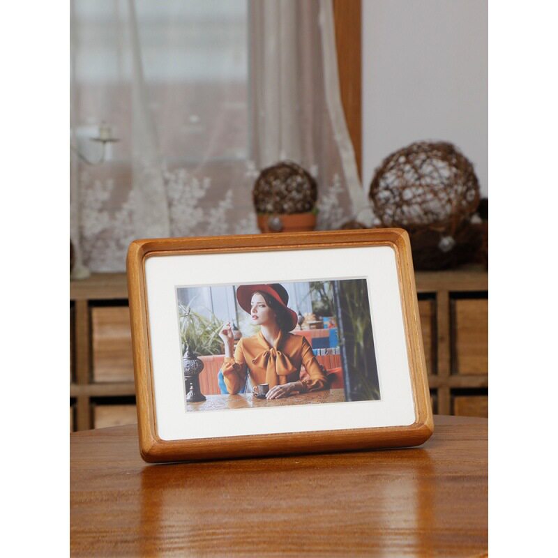 实木柚木色相框摆台榫卯圆角黑胡桃相框洗照片6寸8寸10寸相架画框