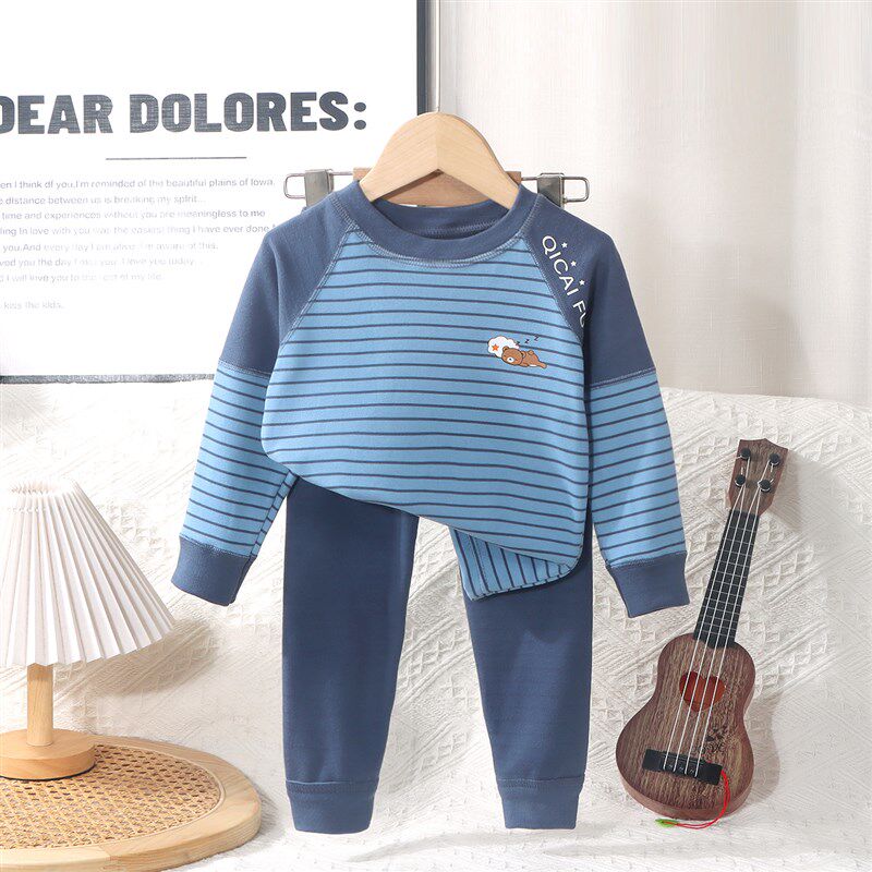 儿童保暖内衣套装男童女童加厚秋衣秋裤无骨条纹睡衣中大童家居服