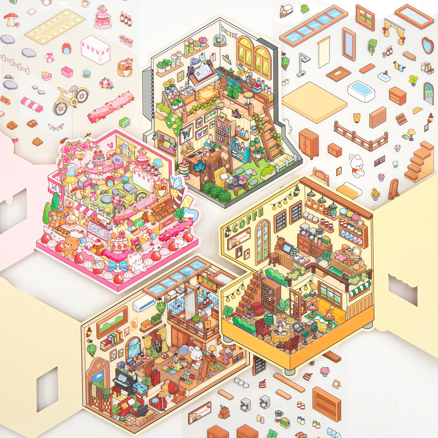 纸研翻盖造景贴纸7.0 ins风趣味可爱翻盖微缩立体小屋房间场景沉浸式diy拼贴收纳手工堆叠解压贴画