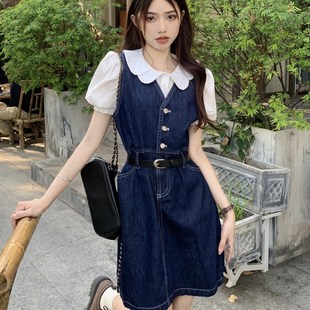 背心牛仔连衣裙衬衫 女150cm无袖 上衣两件套xs夏 套装 145小个子时尚